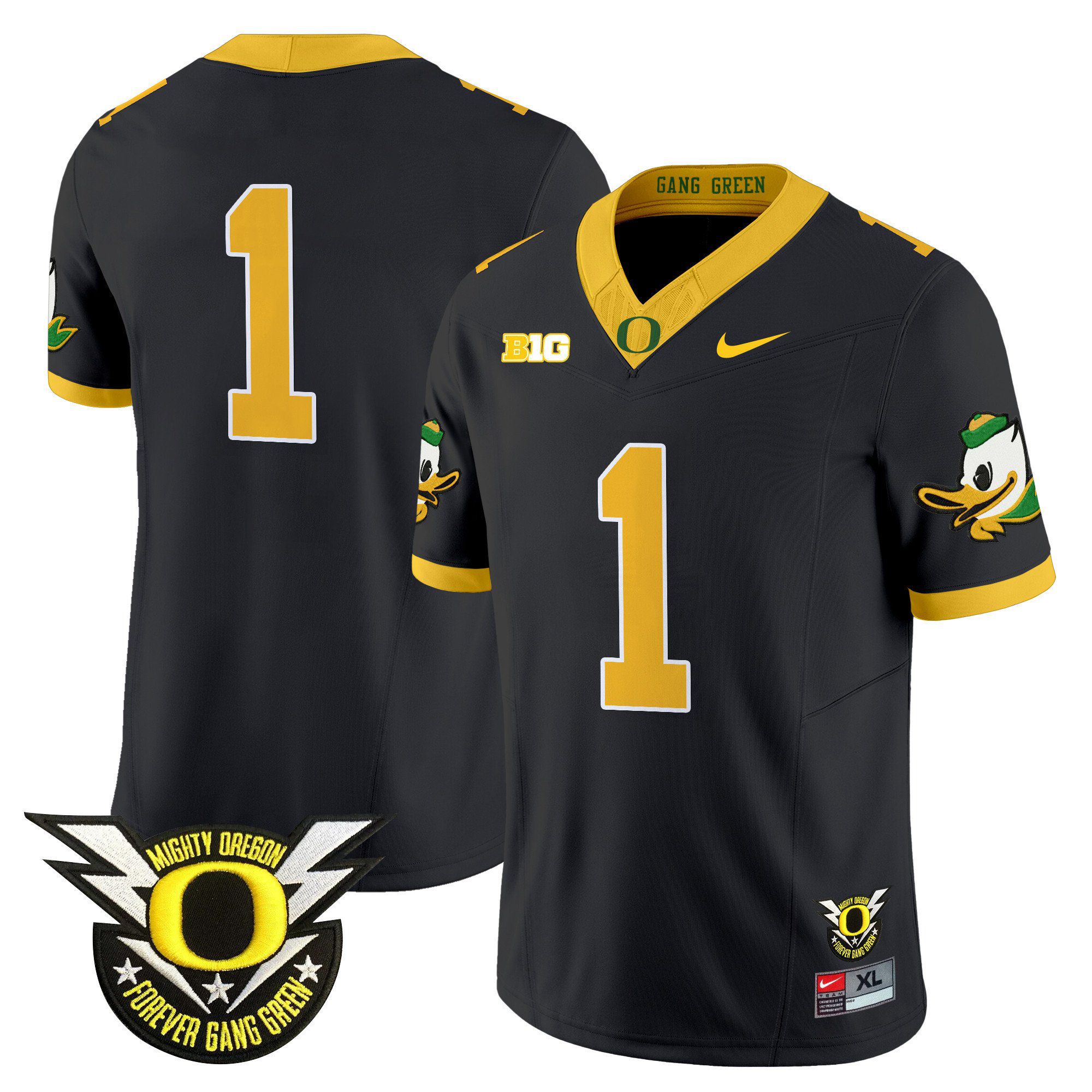 Men Oregon Ducks #1 No Name Black 2024 Nike Forever Gang Green & BIG Patch Vapor Limited NCAA Jersey->indianapolis colts->NFL Jersey